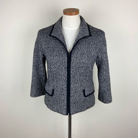 Lafayette 148 Tweed Zip-Up Cashmere-Blend Blazer Jacket - Gray - Picture 1 of 6